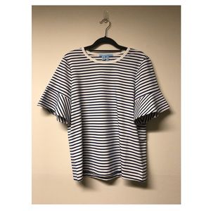 Draper James Sailor Stripe Ruffle Tee Size M